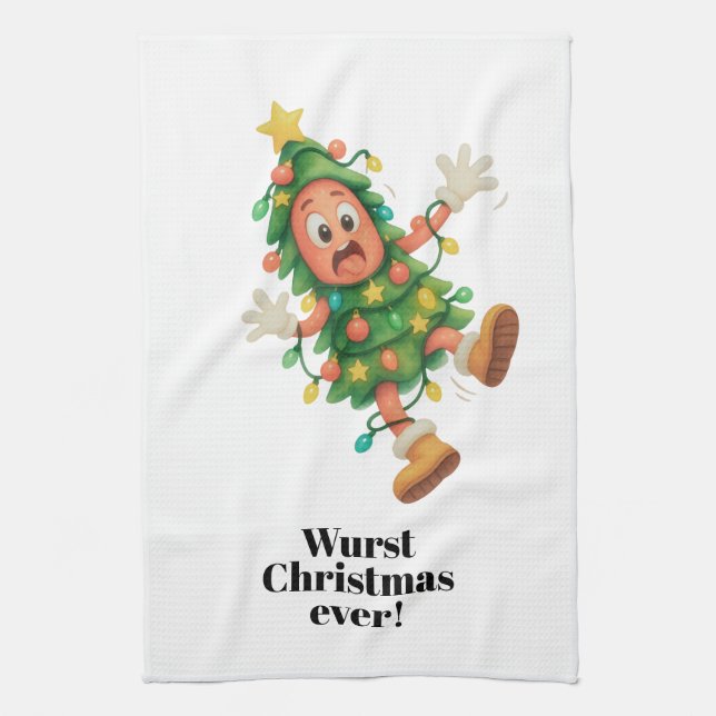 Wurst Christmas ever! Funny  Salami  Kitchen Towel (Vertical)