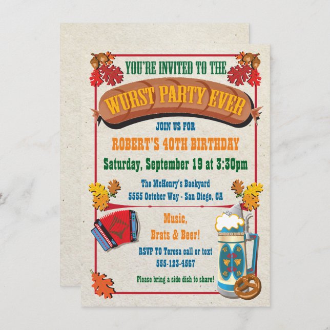 Wurst Party Jamais Oktoberfest Invitations (Devant / Derrière)