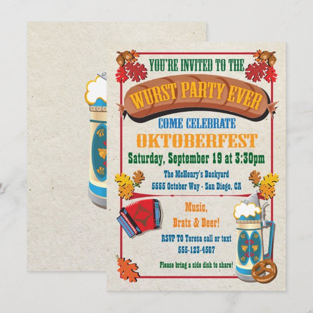 Wurst Party Jamais Oktoberfest Invitations (Devant / Derrière)