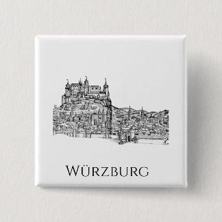 Würzburg Bavaria Cityscape Minimalist Line Art 2 Inch Square Button