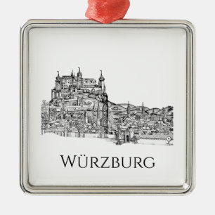 Würzburg Bavaria Cityscape Minimalist Line Art Metal Ornament