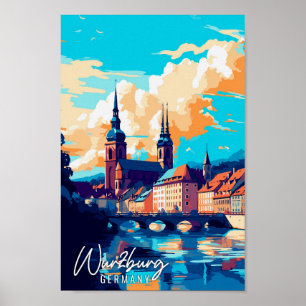 Wurzburg Germany vintage travel illustration Poster