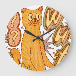 Wut? / An Orange Cat Illustration Large Clock