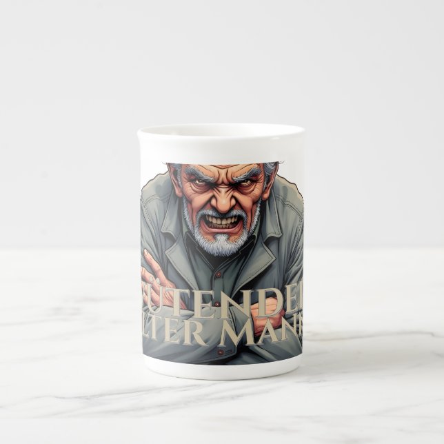 Wütender Alter Mann – Cartoon-Illustration Bone China Mug (Front)