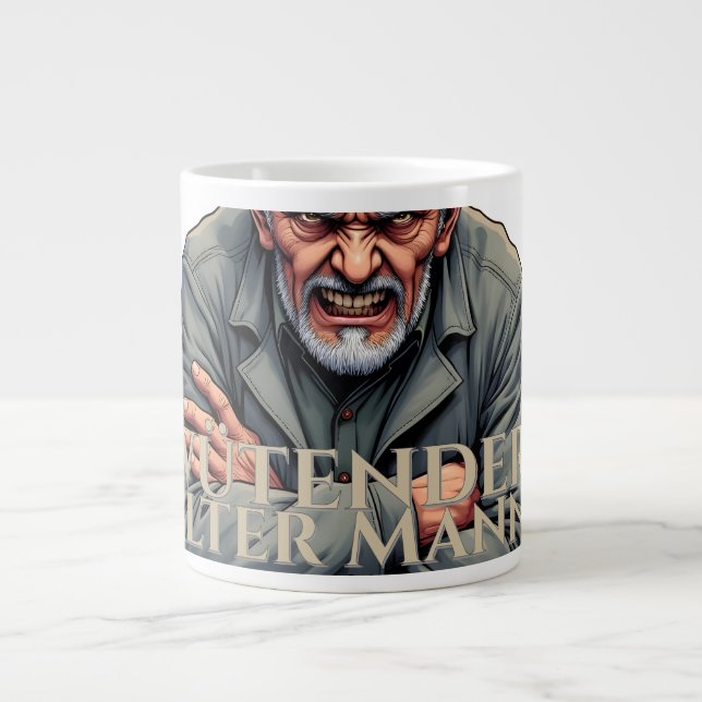 Wütender Alter Mann – Cartoon-Illustration Large Coffee Mug (Front)