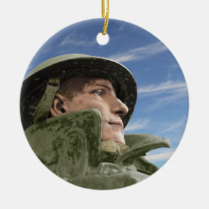 WW1 Soldier in Helmet and Trench Coat Ceramic Ornament
