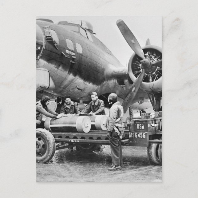 WW2 Airplane and Crew: 1940s Postcard (Front)