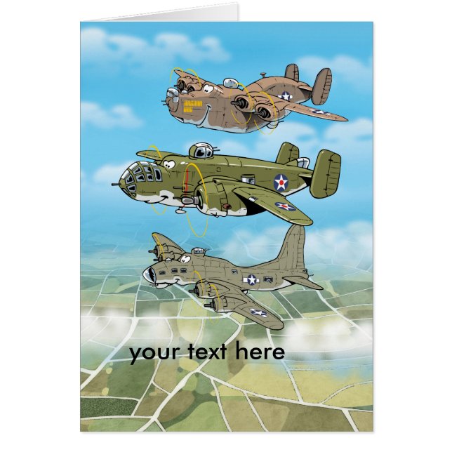 ww2 bomber editable text and cartoon planes card (Front)