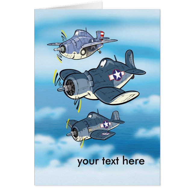 WW2 fighters editable text and cartoon planes card (Front)