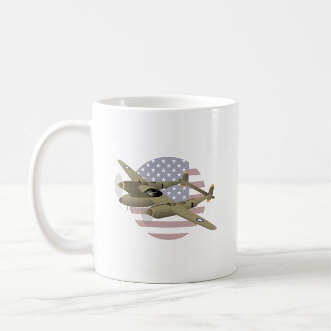 WW2 P-38 Lightning Airplane Coffee Mug (Left)