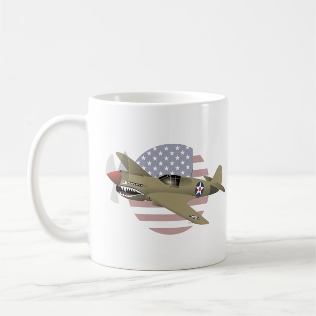 WW2 P-40 Warhawk Airplane Coffee Mug (Left)
