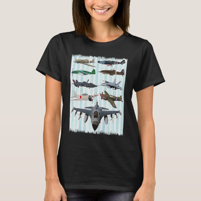 WW2 Planes Warbirds P51 Mustang Spitfire Messersch T-Shirt (Front)
