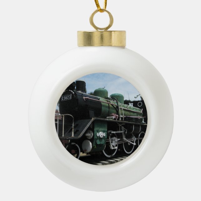 WW2 Steam Train at the River Kwai Bridge Ceramic Ball Christmas Ornament (Front)