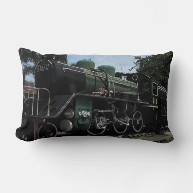 WW2 Steam Train at the River Kwai Bridge Lumbar Pillow (Front)