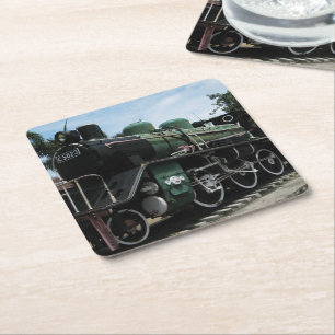 WW2 Steam Train at the River Kwai Bridge Square Paper Coaster