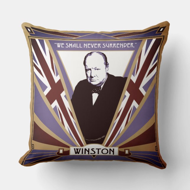 WW2 Winston Churchill Art Deco style Union Jack Throw Pillow (Front)