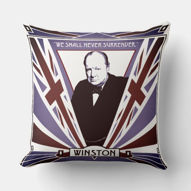 WW2 Winston Churchill Art Deco style Union Jack Throw Pillow (Front)