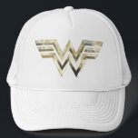 WW84 | Golden Wonder Woman Logo Trucker Hat<br><div class="desc">Wonder Woman (1984) | The Wonder Woman logo in a stylized faux gold metal texture.</div>