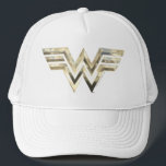 WW84 | Golden Wonder Woman Logo Trucker Hat<br><div class="desc">Wonder Woman (1984) | The Wonder Woman logo in a stylized faux gold metal texture.</div>