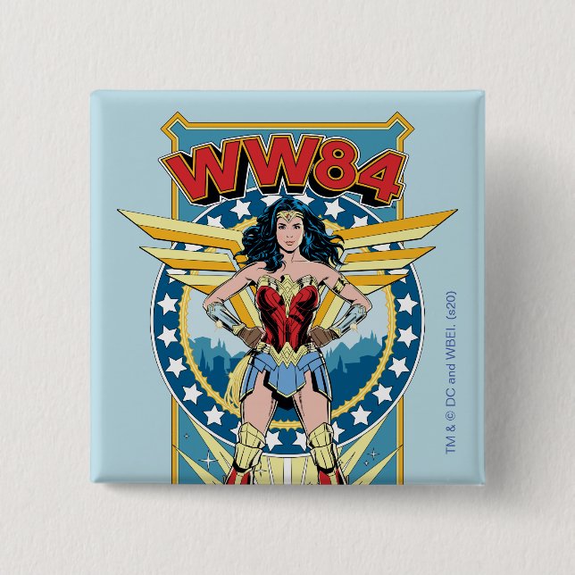 WW84 | Retro Comic Wonder Woman Character Badge 2 Inch Square Button (Front)