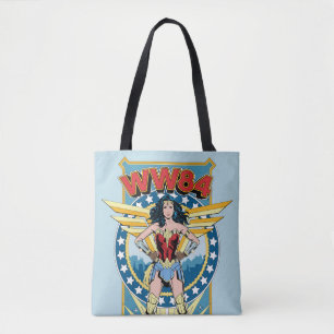 WW84   Retro Comic Wonder Woman Character Badge Tote Bag