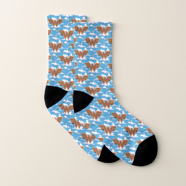 WW84 | Retro Comic Wonder Woman Logo Cloud Pattern Socks (Pair)