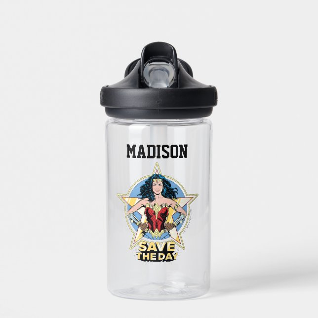 WW84 | Save The Day Wonder Woman | Add Your Name Water Bottle (Front)