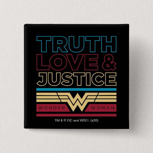 WW84 | Truth Love & Justice Pattern 2 Inch Square Button (Front)