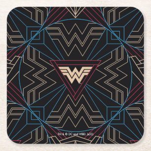 WW84   Wonder Woman Circular Geometric Pattern Square Paper Coaster