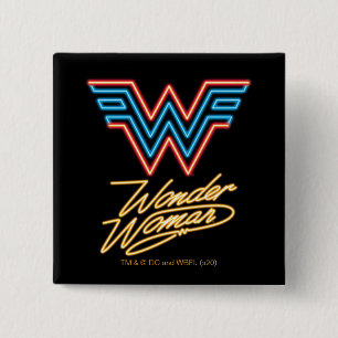 WW84   Wonder Woman Neon Light Logo 2 Inch Square Button