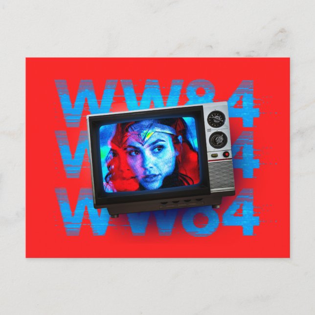 WW84 | Wonder Woman Retro Static TV Set Invitation Postcard (Front)