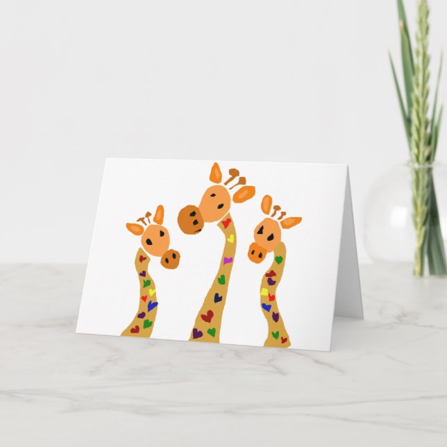 WW- Giraffe and Hearts Primitive Art Cartoon Card (Front)