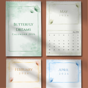 WWatercolor Modern Butterfly Aesthetic Calendar
