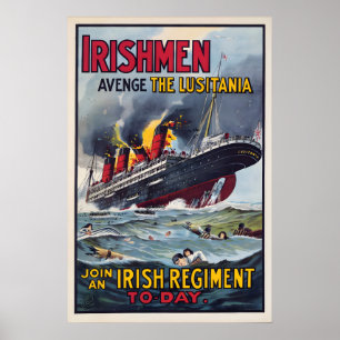 WWI British Recruitment Poster Irishmen Avenge