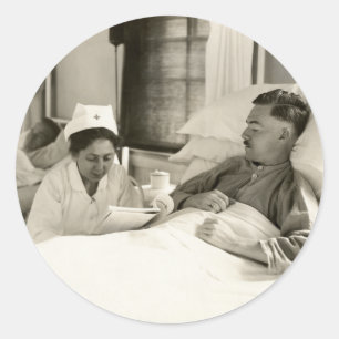 WWI Nurse and Soldier Classic Round Sticker