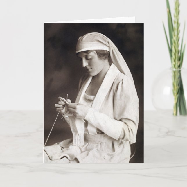 WWI Nurse knitting Sweater Card (Front)
