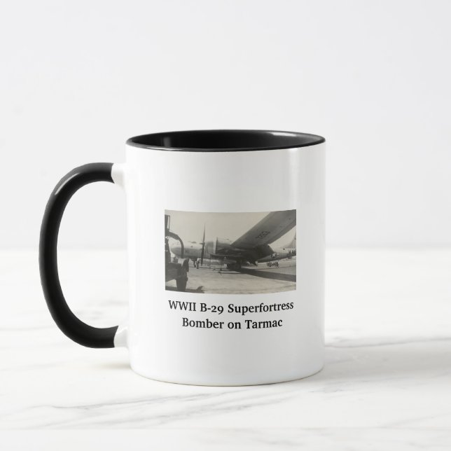 WWII B-29 Bomber on Tarmac Photo Coffee Mug (Left)