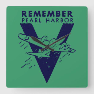 WWII Blue Remember Pearl Harbour Square Wall Clock