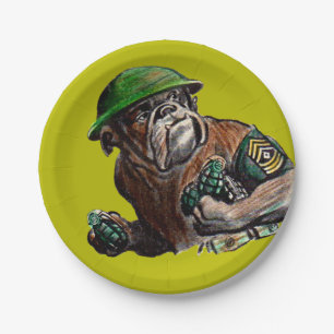 WWII bulldog dog soldier Sgt. Rover Paper Plate