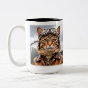 WWII Cat Fighter Pilot Two-Tone Coffee Mug