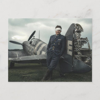 WWII Downed Pilot and Damaged Fighter Plane Postcard