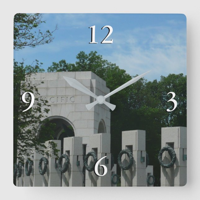 WWII Memorial Wreaths II in Washington DC Square Wall Clock (Front)