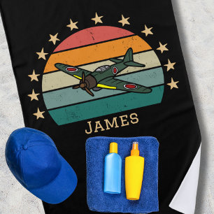 WWII Military Fighter War Airplane Retro Beach Towel