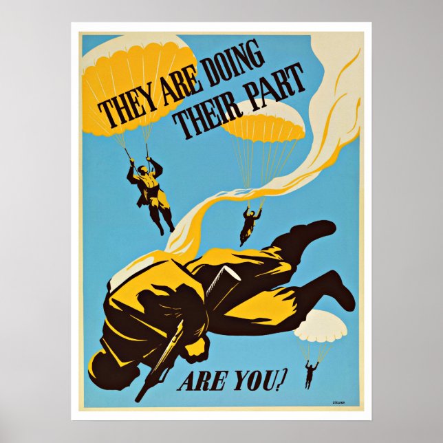 WWII Paratroop Parachute - Vintage Patriotism Poster (Front)