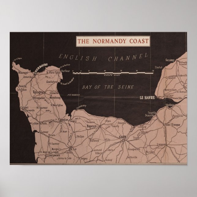 WWII Print - The Normandy Coast Map (Front)