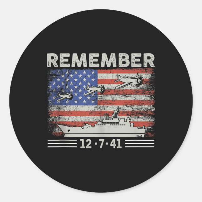 Wwii Remember Pearl Harbour Memorial Day December  Classic Round Sticker (Front)
