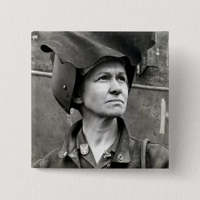 WWII Rosie the Riveter 2 Inch Square Button (Front)