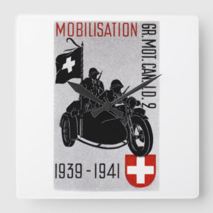 WWII Swiss Recon Motorcycle Square Wall Clock