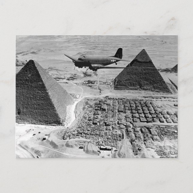 WWII Transport Planes Flying Over Pyramids Postcard (Front)