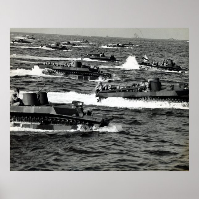 WWII US Marines invade Iwo Jima Poster (Front)